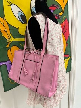 Liz Claiborne Pink Leather Tote with Tassel Bow
